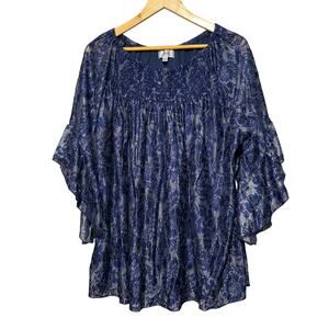 Shannon Ford New York Top Women’s Size 3X Navy Blue Lace & Silver Metallic